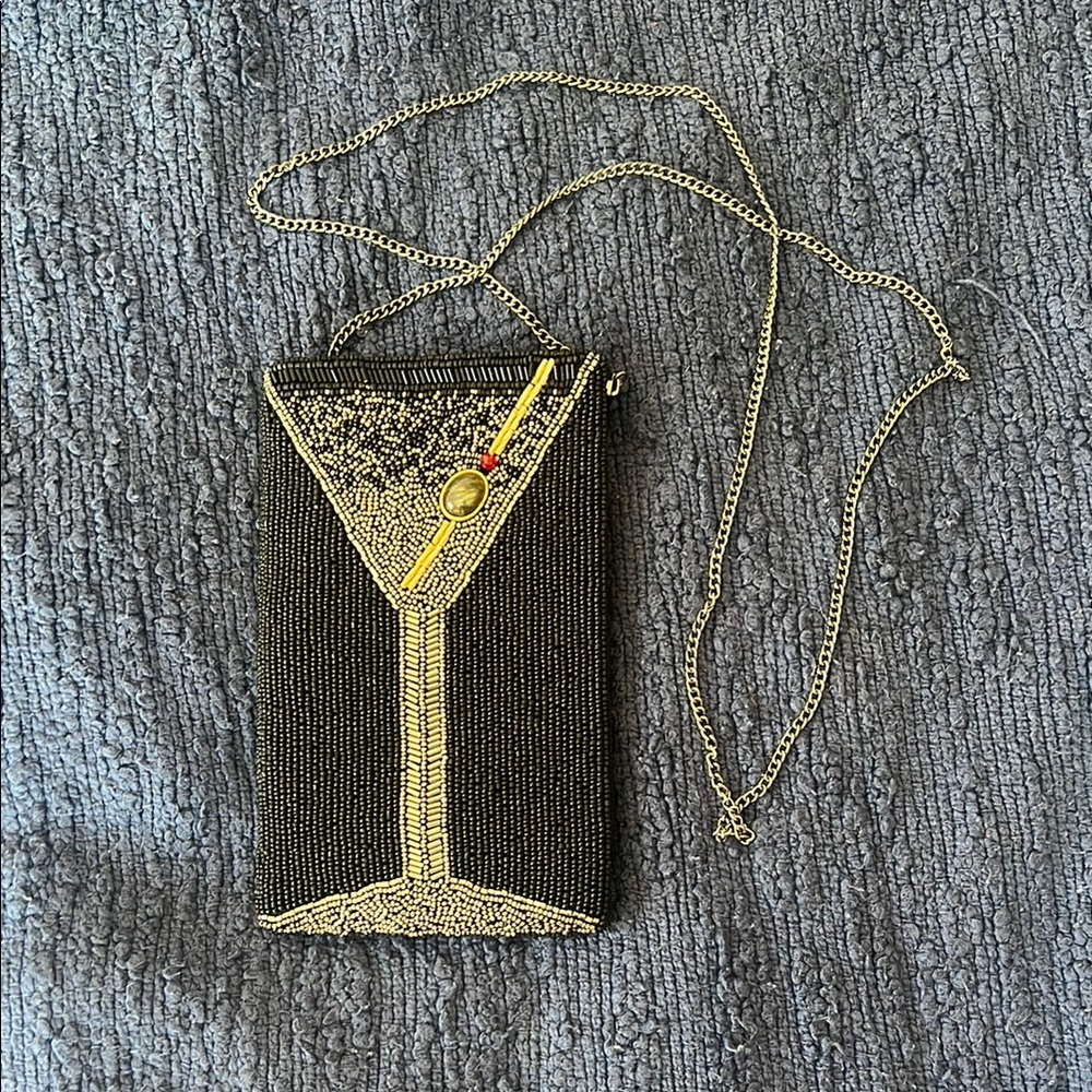 Black and Gold Beaded Martini Clutch
